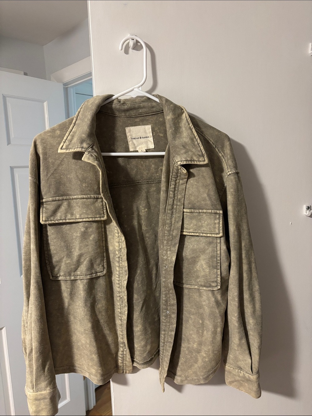 Thread & Supply Distressed Olive Utility sweat jacket